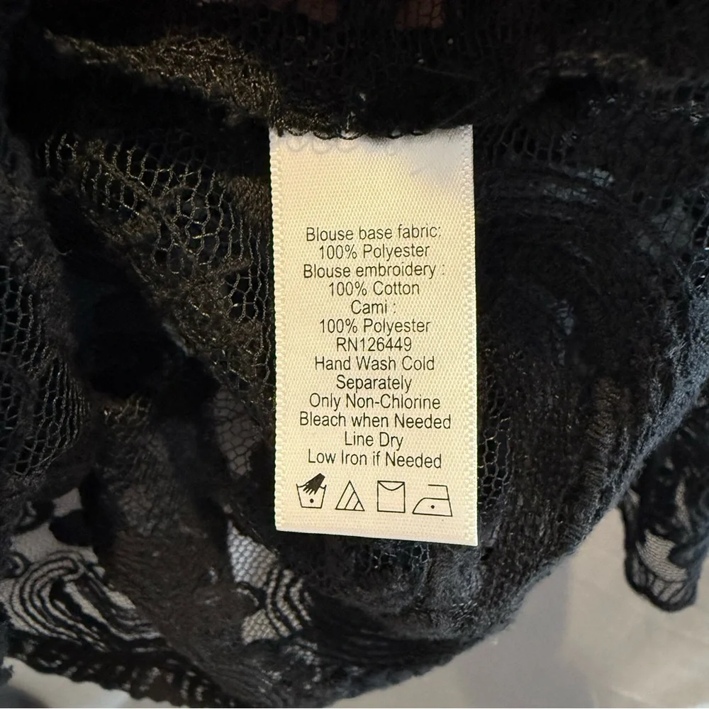 Marc Bouwer Black Sheer and Floral Lace Blouse Women’s XL - Picture 7 of 11